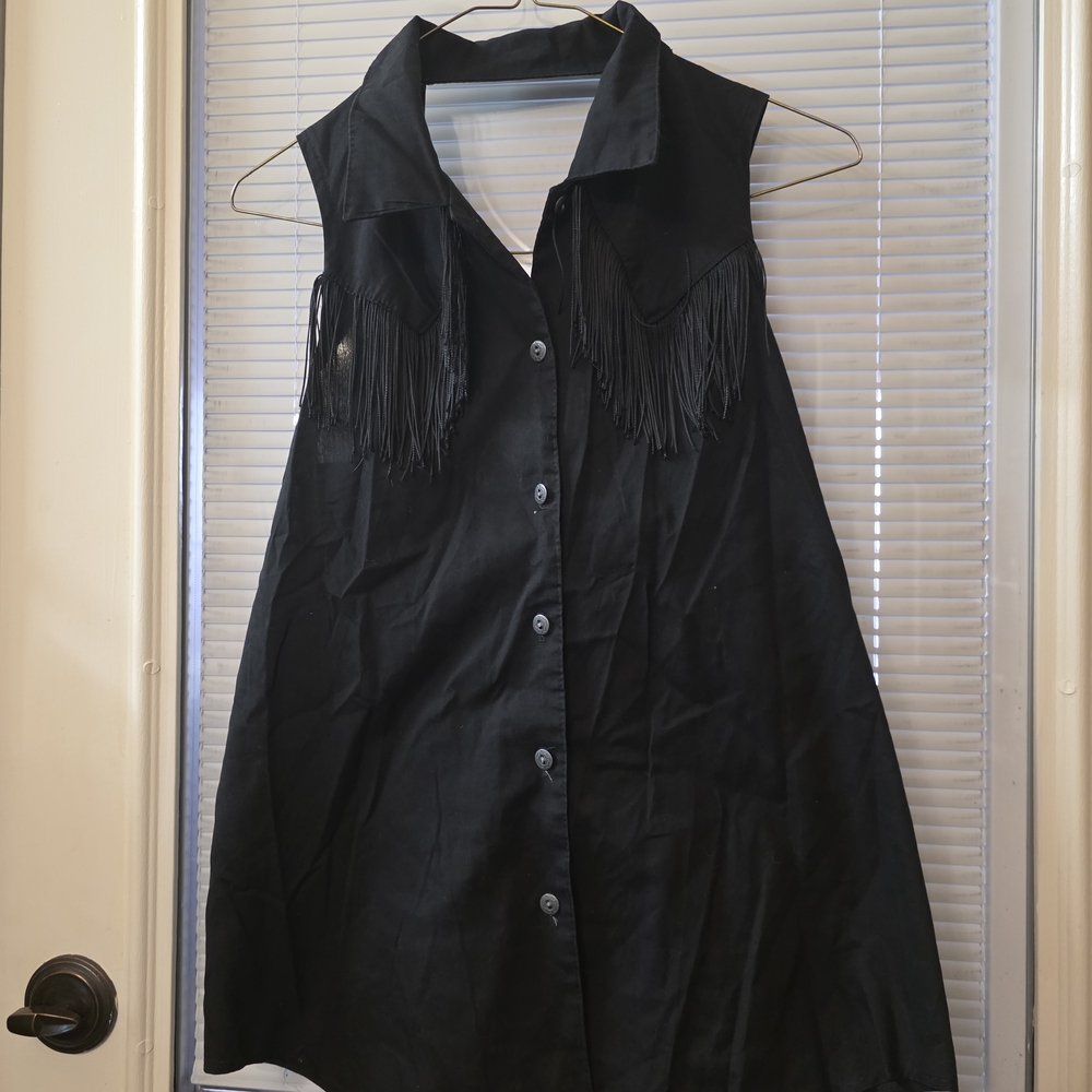 Black Fringe Button-Up Vest